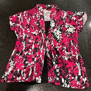 Kim Rogers xl womens  pink floral dress shirt bead waist black inside lining
